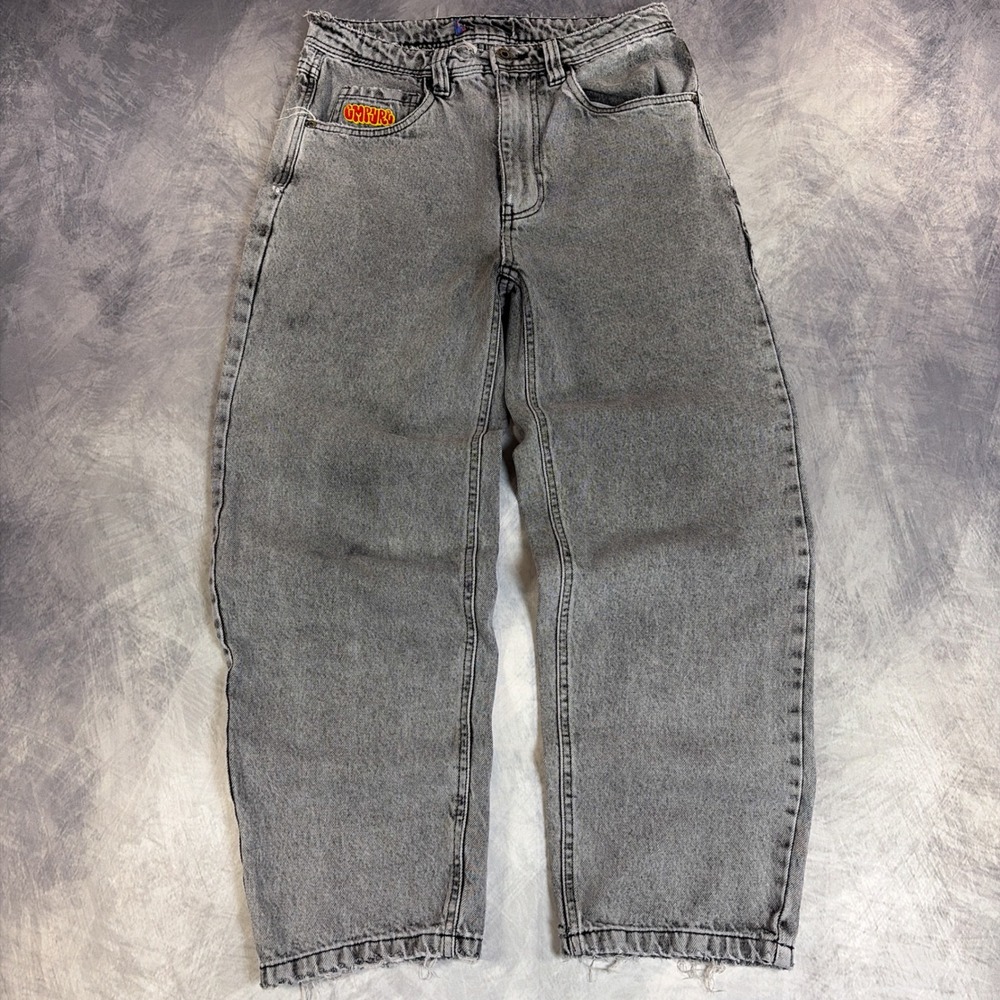 Empyre Loose Fit Skate Jeans Mens 30 Grey Washed Raw Edge Denim Streetwear